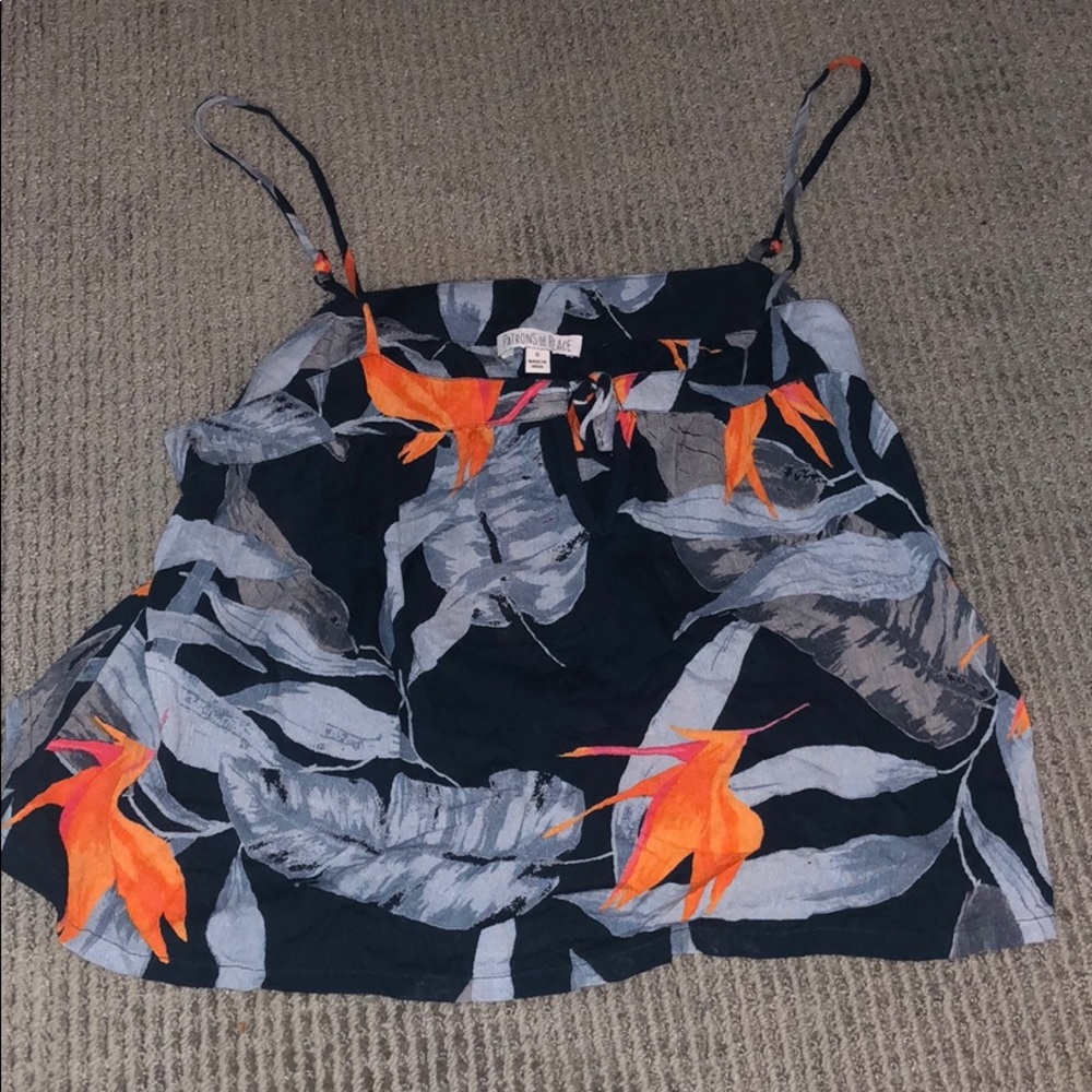 Patrons of Peace Black and Orange Floral Tank Top